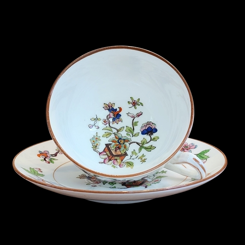 Coalport Hand Painted Flower Pot Tea Cup & Saucer 6071 Coffee Latte Dinnerware